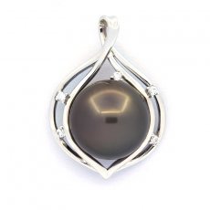 Pendentif en Argent et 1 Perle de Tahiti Ronde C 12.9 mm