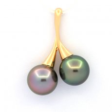 Pendentif en Or 18K et 2 Perles de Tahiti Rondes B+ 10.8 mm