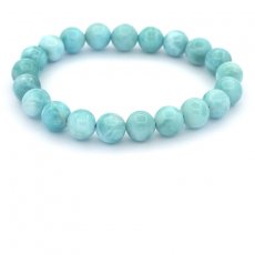 Bracelet de 21 Perles en Larimar de 8.5  8.8 mm avec fermoir en or 18k - 20 cm - 19.5 gr