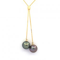 Collier en Or 18K et 2 Perles de Tahiti Rondes B 9.4 & 9.5 mm