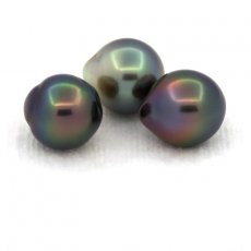 Lot de 3 Perles de Tahiti Semi-Baroques B de 9.5  9.7 mm