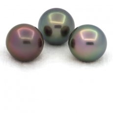 Lot de 3 Perles de Tahiti Semi-Rondes C de 12.5  12.7 mm