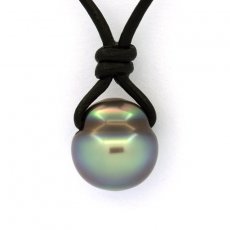 Collier en Cuir et 1 Perle de Tahiti Cercle C 11.8 mm
