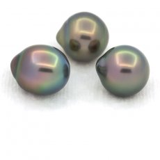Lot de 3 Perles de Tahiti Semi-Baroques B de 9.5  9.8 mm