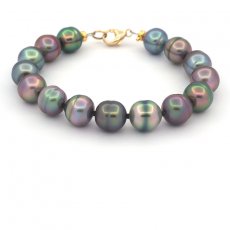Bracelet de 15 Perles de Tahiti Cercles B/C 9.3  10 mm et Or 14K