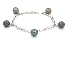 Bracelet en Argent et 5 Perles de Tahiti Semi-Baroques B 8.7  9 mm