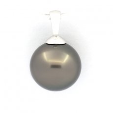 Pendentif en Or blanc 18K et 1 Perle de Tahiti Semi-Ronde B 10.5 mm