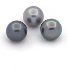 Lot de 3 Perles de Tahiti Semi-Rondes C de 9.3  9.5 mm