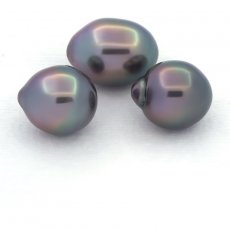 Lot de 3 Perles de Tahiti Semi-Baroques B de 11  11.2 mm