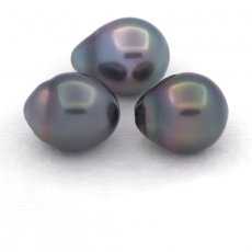 Lot de 3 Perles de Tahiti Semi-Baroques B de 10.7  10.9 mm