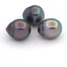 Lot de 3 Perles de Tahiti Semi-Baroques B/C de 10.5  10.9 mm