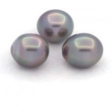 Lot de 3 Perles de Tahiti Semi-Baroques B de 10.6  10.9 mm