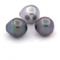 Lot de 3 Perles de Tahiti Semi-Baroques B/C de 10.5  10.8 mm