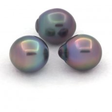 Lot de 3 Perles de Tahiti Semi-Baroques B/C de 10.8  10.9 mm