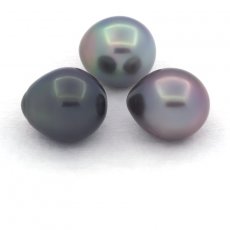 Lot de 3 Perles de Tahiti Semi-Baroques C de 10.5  10.9 mm
