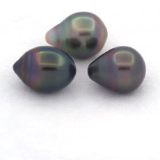 Lot de 3 Perles de Tahiti Semi-Baroques B/C de 10.5  10.9 mm