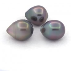 Lot de 3 Perles de Tahiti Semi-Baroques B de 10.5  10.8 mm