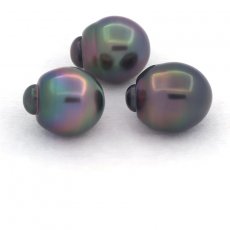 Lot de 3 Perles de Tahiti Semi-Baroques B de 10.6  10.8 mm