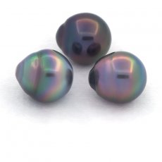 Lot de 3 Perles de Tahiti Semi-Baroques B de 10.6  10.9 mm