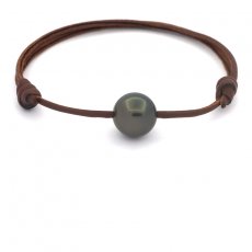 Bracelet en Cuir et 1 Perle de Tahiti Ronde C 12.7 mm