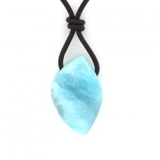 Collier en Cuir et 1 Larimar - 27 x 17 x 10 mm - 7.4 gr