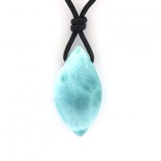 Collier en Cuir et 1 Larimar - 28 x 15 x 9 mm - 5.6 gr