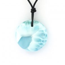 Collier en Cuir et 1 Larimar - 22 x 7.5 mm - 6.6 gr