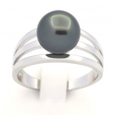 Bague en Argent et 1 Perle de Tahiti Ronde B 9.5 mm