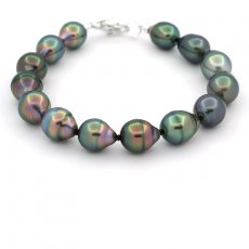 Bracelet de 14 Perles de Tahiti Cercles B+ 9  9.9 mm et Argent .925