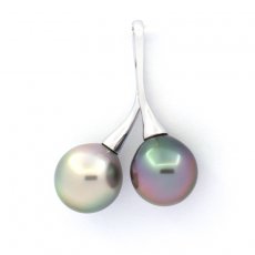 Pendentif en Argent et 2 Perles de Tahiti Semi-Baroques B 9.5 mm