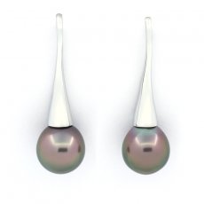 Boucles d'Oreilles en Argent et 2 Perles de Tahiti Semi-Baroques B 9.5 mm