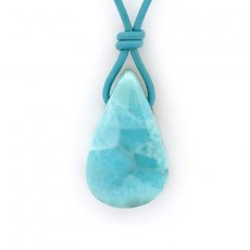 Collier en Cuir et 1 Larimar - 30 x 18 x 8.5 mm - 7.5 gr