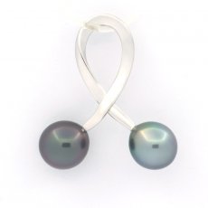 Pendentif en Argent et 2 Perles de Tahiti Semi-Baroques C 8 et 8.3 mm