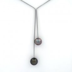 Collier en Argent et 2 Perles de Tahiti Rondes C 11.6 et 12 mm