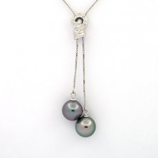 Collier en Argent et 2 Perles de Tahiti Semi-Rondes B/C 10.5 et 10.6 mm