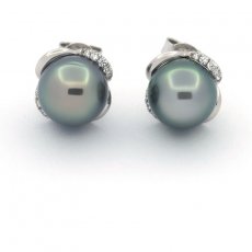 Boucles d'oreilles en Argent et 2 Perles de Tahiti Semi-Rondes C 8.8 mm