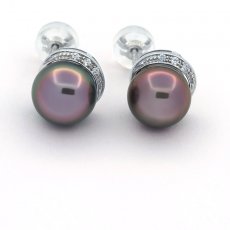 Boucles d'Oreilles en Argent et 2 Perles de Tahiti Semi-Baroques B 9.7 mm