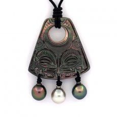 Pendentif en nacre et 3 Perles de Tahiti Semi-Baroques B/C de 9.6  9.9 mm