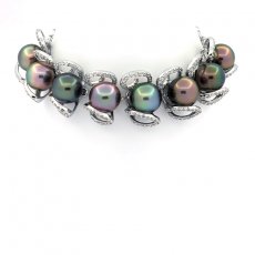 Bracelet en Argent et 8 Perles de Tahiti Semi-Baroques C+ de 9.5  10 mm