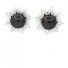 Boucles d'Oreilles en Argent et 2 Perles de Tahiti Rondes C 8.9 mm