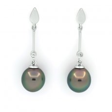 Boucles d'Oreilles en Argent et 2 Perles de Tahiti Semi-Baroques C 8.9 mm