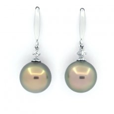 Boucles d'Oreilles en Argent et 2 Perles de Tahiti Rondes C 9.8 mm