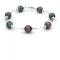 Bracelet en Argent et 7 Perles de Tahiti Semi-Baroques C de 8.5  9.3 mm