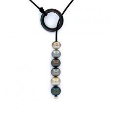 Collier en Cuir et 6 Perles de Tahiti Semi-Baroques C de 10.1  10.9 mm