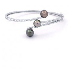 Bracelet en Argent et 3 Perles de Tahiti Semi-Baroques A/B 8.1 mm