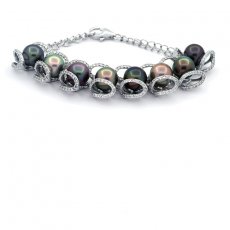 Bracelet en Argent et 8 Perles de Tahiti Semi-Baroques C+ de 9  9.5 mm