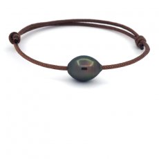 Bracelet en Coton Cir et 1 Perle de Tahiti Semi-Baroque C 11 mm