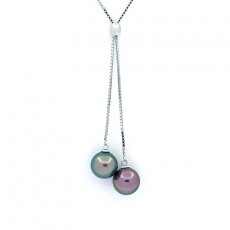 Collier en Argent et 2 Perles de Tahiti Rondes B 8.6 mm