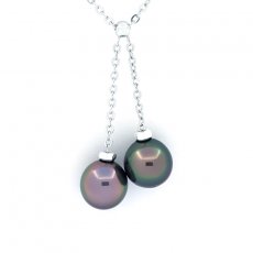 Collier en Argent et 2 Perles de Tahiti Semi-Baroques B 9.2 mm