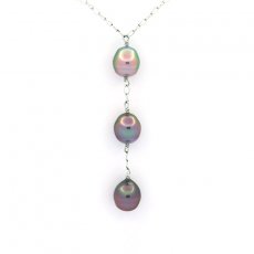Collier en Argent et 3 Perles de Tahiti Semi-Baroques B de 9  9.2 mm